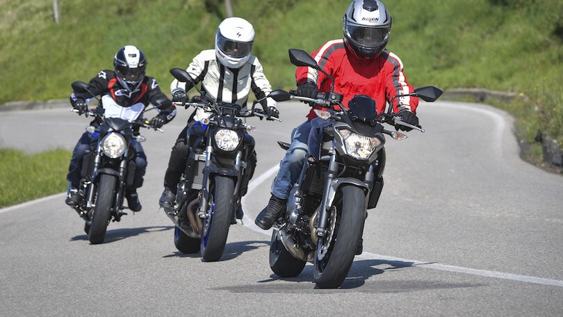 SuperSfida Kawasaki Z650 Vs Suzuki SV 650 Vs Yamaha MT-07, le foto