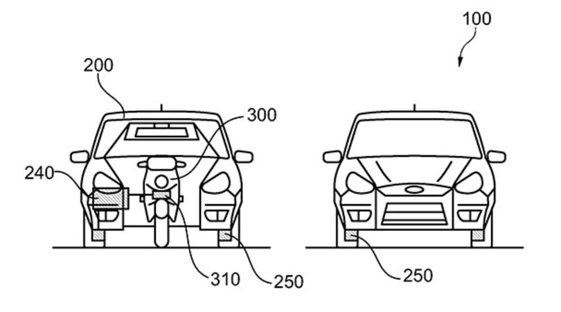 Ford brevetta l’auto con motocicletta integrata