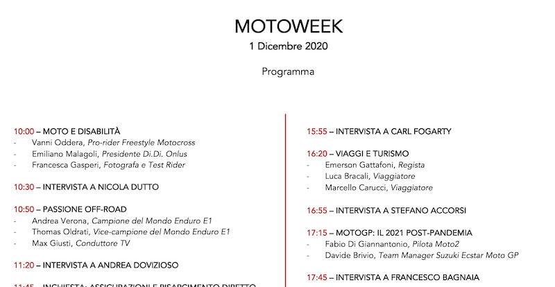 Inizia Motoweek: ecco il programma della giornata
