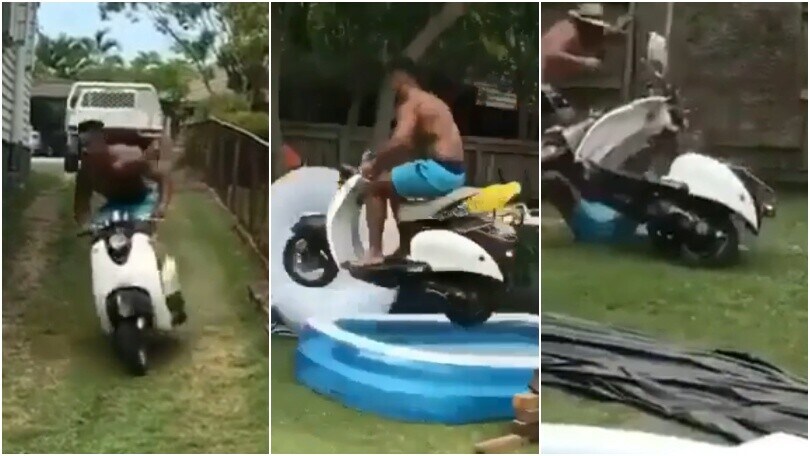 Salto dalla rampa in sella al cinquantino: prima il volo e poi… il palo! VIDEO