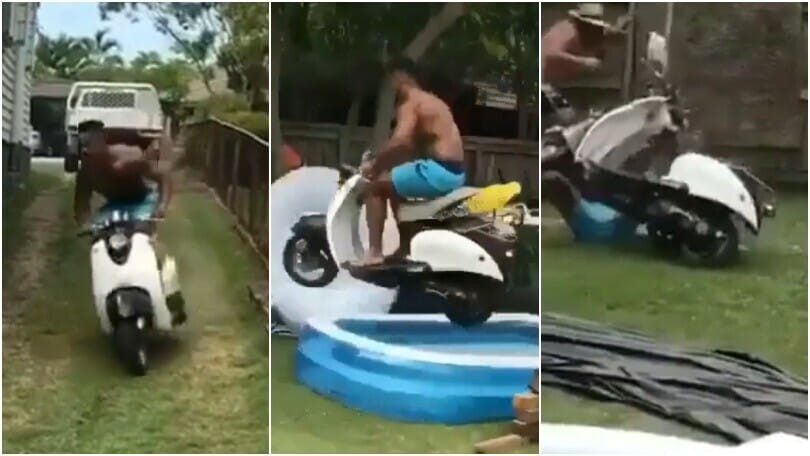 Salto dalla rampa in sella al cinquantino: prima il volo e poi… il palo! VIDEO