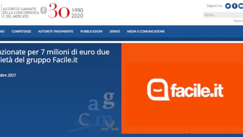 Assicurazioni: l’Antitrust multa per 7 milioni di euro due società del gruppo Facile.it