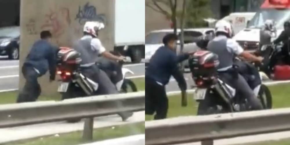 Deve portare il ladro in caserma: lo ammanetta alla moto! VIDEO