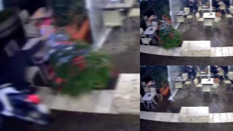 Sfrecciano in scooter tra i tavoli del bar e rubano l'albero di Natale