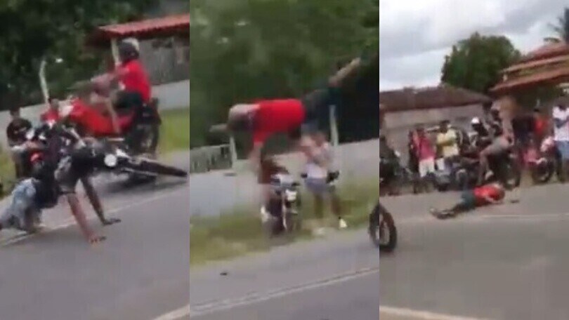 L'impennata finisce male: centra la moto e vola sull'asfalto!