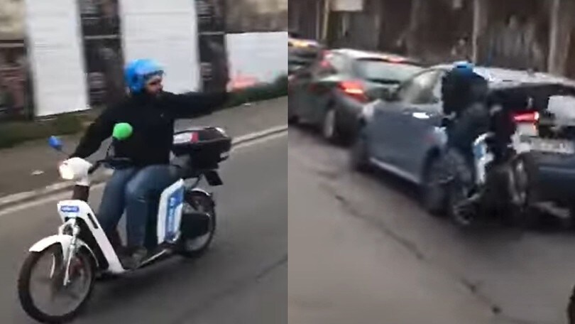 Tifoso romanista sullo scooter insulta gli inglesi ma sbatte contro un'auto VIDEO