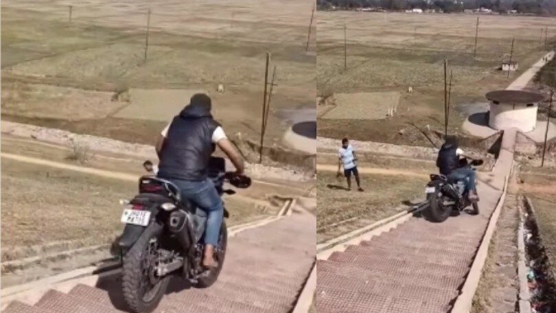 Virale: con la moto giù per la scale, ma arriva la buca....