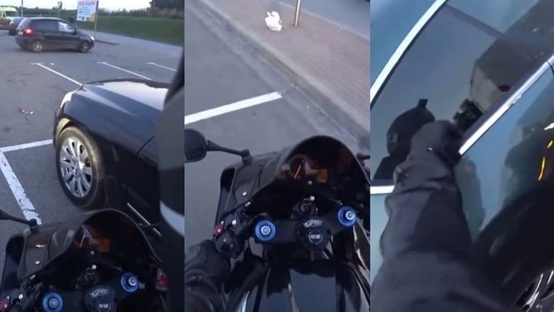 Automobilista lascia la spazzatura in strada: il motociclista gliela riporta...