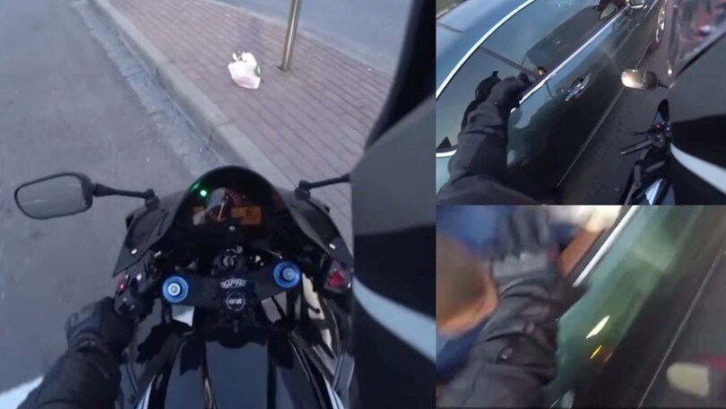 Lascia l’immondizia per strada, un motociclista non gliela fa passare liscia