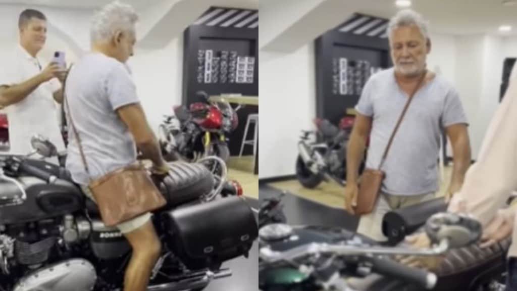 La consegna di una Bonneville a Francesco Paolantoni è uno sketch comico