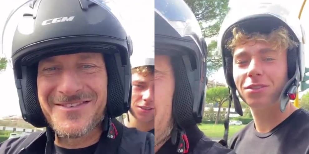 Francesco Totti e il figlio Cristian in motorino