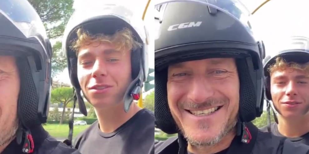 Totti, in motorino per le vie di Roma e con lui c'è... il figlio Cristian!