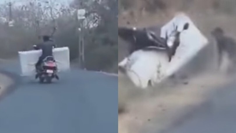 Sullo scooter con un materasso: finisce malissimo!