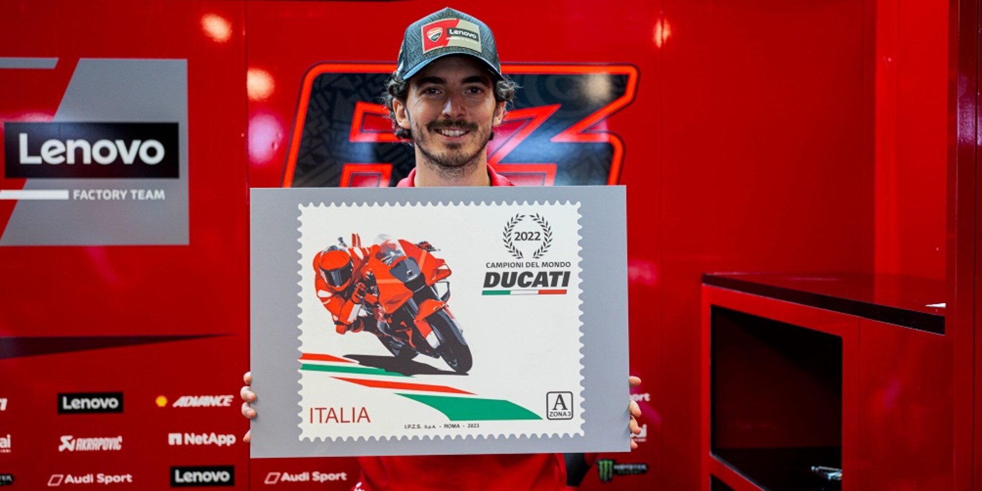 Ducati, per Bagnaia il francobollo che celebra la vittoria al Mugello nel 2022