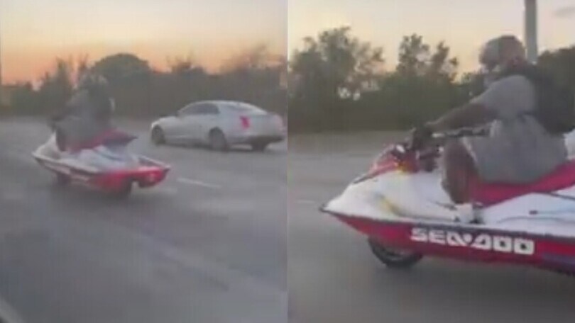 Con la moto d'acqua per strada: ma ha le ruote per davvero!