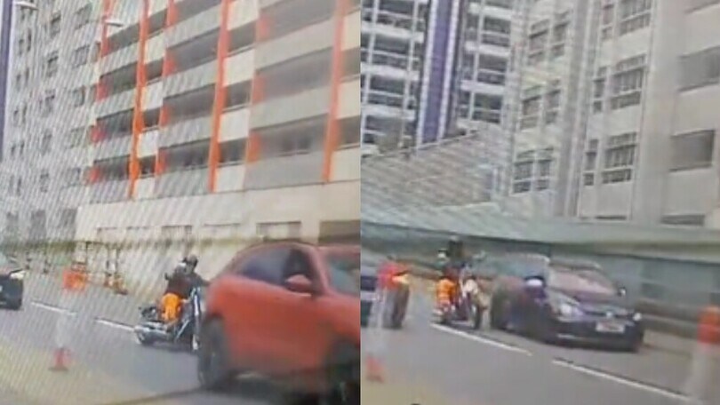 Auto in fuga dalla Polizia provoca la caduta di un motociclista! VIDEO