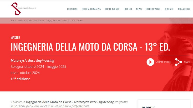 Master in Ingegneria della Moto da Corsa:  iscrizioni a tutto gas!