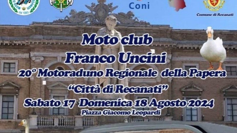 20° Motoraduno regionale della Papera Città di Recanati: i dettagli dell'evento
