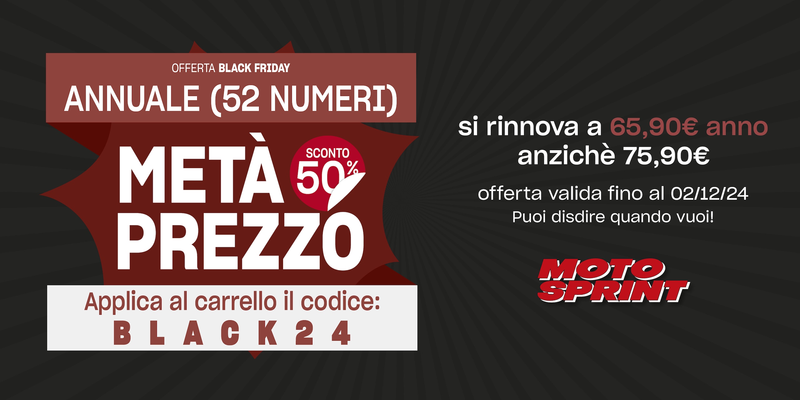 Black Friday su MotoSprint, sconto del 50% sull'abbonamento annuale: ecco come ottenerlo