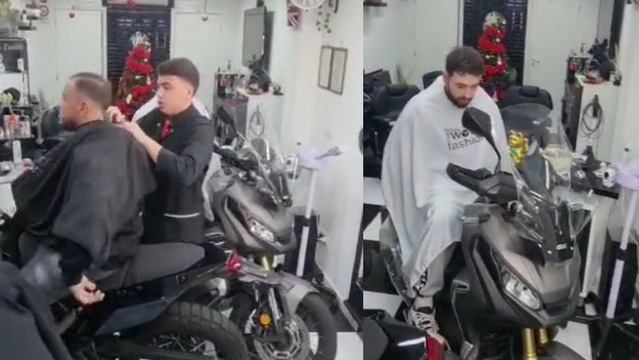 Il barbiere che ti taglia i capelli mentre sei sulla moto