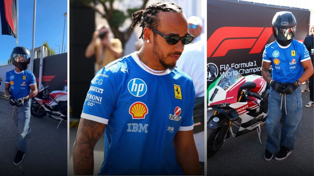 Lewis Hamilton arriva a Monza con una Panigale V4 Tricolore Italia
