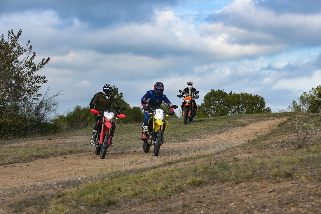 Honda CRF300L vs KTM 390 Enduro R vs Suzuki DR-Z4S: le migliori foto della comparativa dual purpose