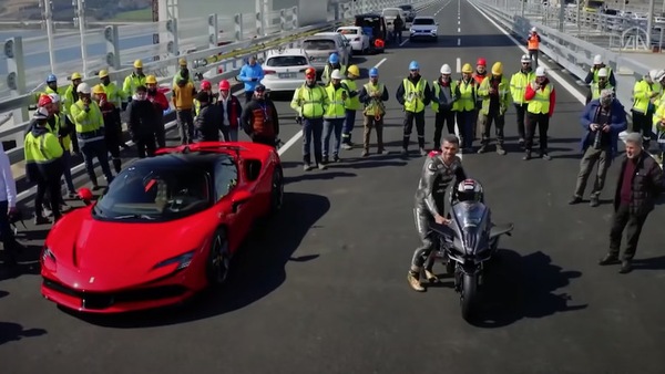 Kawasaki H2R Vs Ferrari SF90: sfida tra Sofuoglu e Ratzgatlioglu sul Canakkale 1915