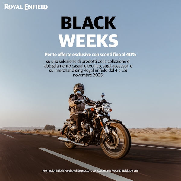 Black Weeks Royal Enfield 2025: sconti fino al 40% su abbigliamento e accessori